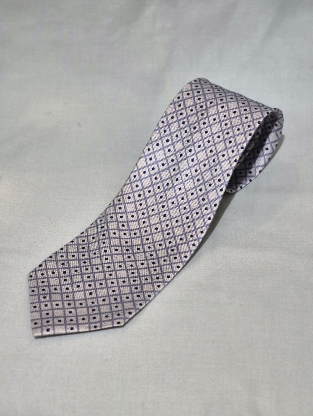 Bulgari Silver & Blue Geometric Silk Tie